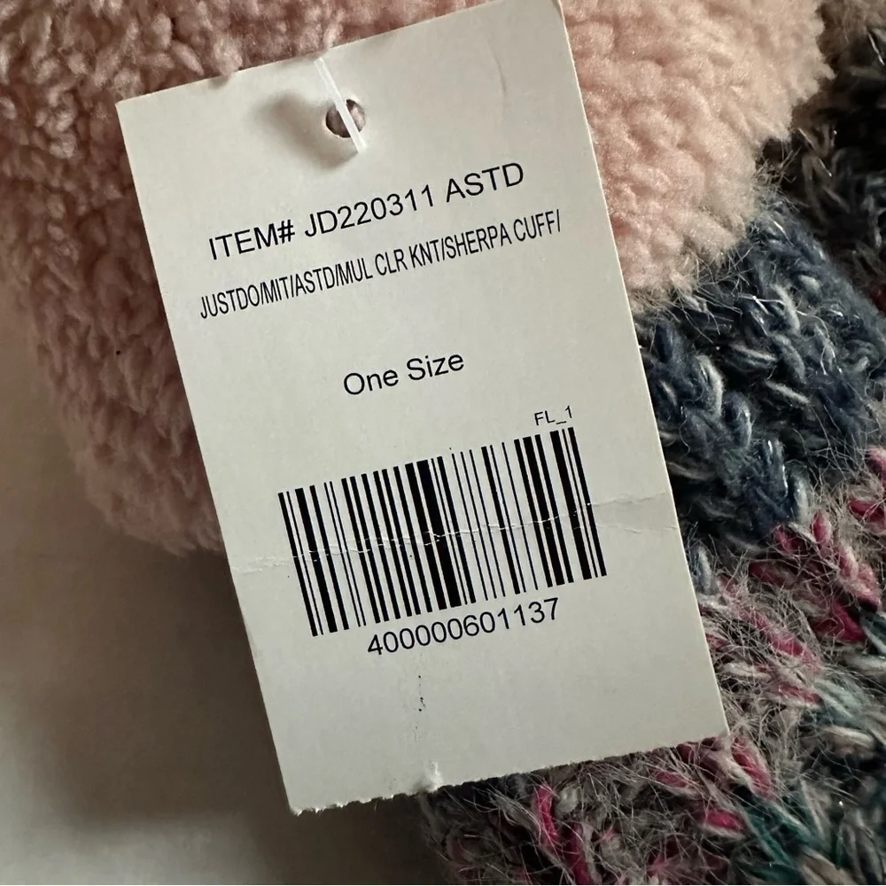 Chunky Knit Stripe Mittens with Pink Sherpa Cuffs, NWT